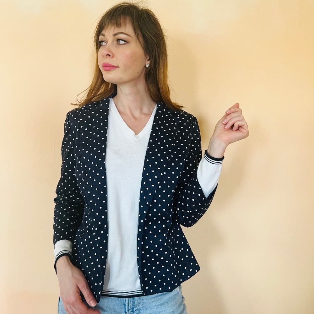 Women Open Front Blazer Polka Dot Jacket